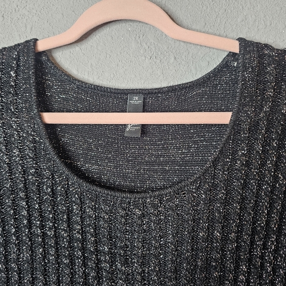 GNW Womens Plus 2X Black Sweater‎ Silver Tinsel Sparkle Threading Oversized - Picture 6 of 10
